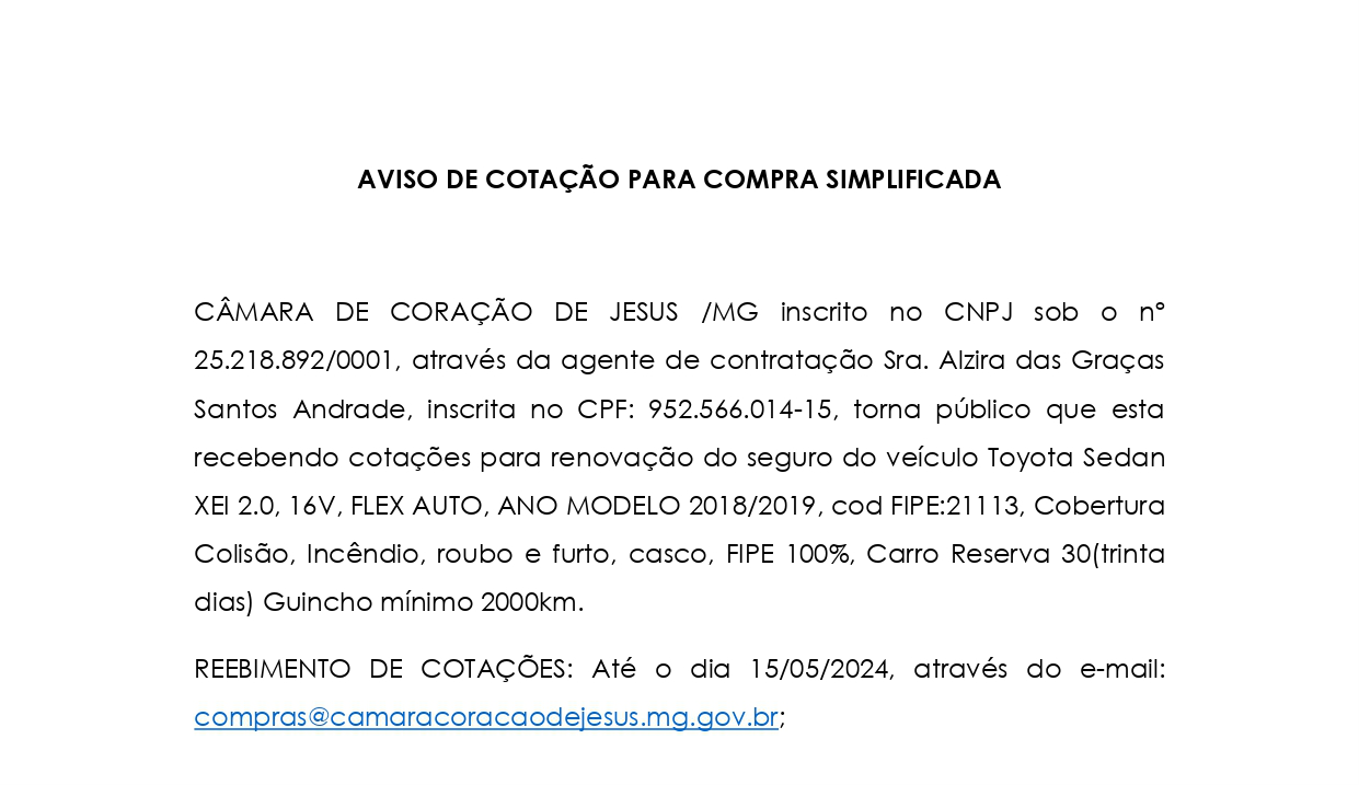 aviso de cotacao